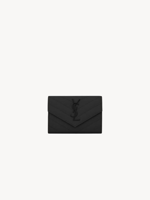 SAINT LAURENT CASSANDRE MATELASSÉ SMALL ENVELOPE WALLET IN GRAIN DE POUDRE LEATHER