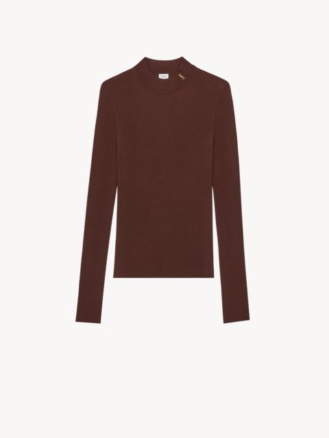 SAINT LAURENT CASSANDRE STAND-COLLAR TOP IN RIBBED SILK