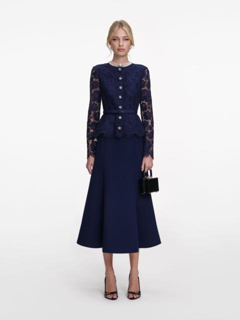 self-portrait Navy Tailored Lace Midi Dress