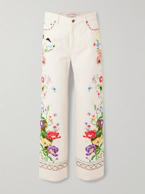 Valentino Embroidered High-rise Straight-leg Jeans