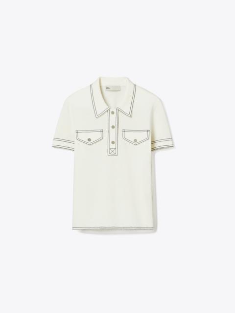 TORY BURCH Topstitch Wool Polo