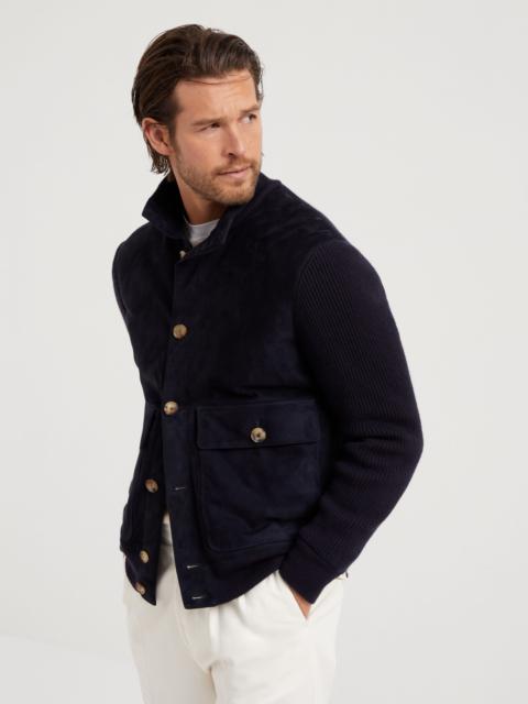 Suede and cashmere English rib knit outerwear jacket