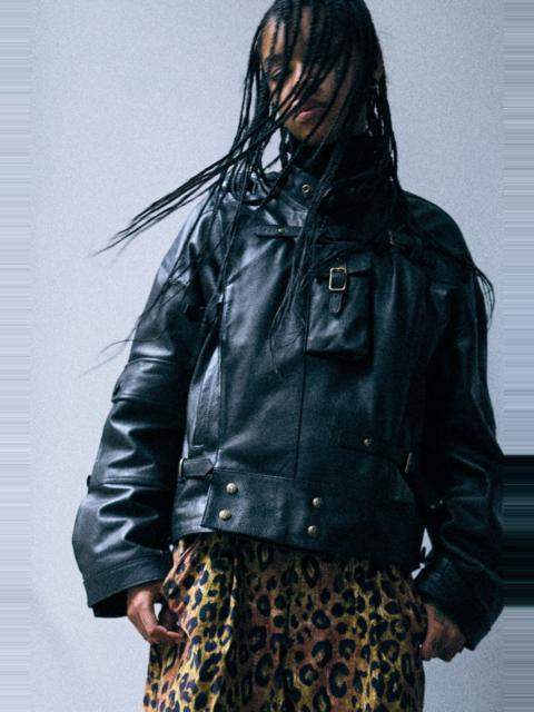 R13 Oversized Cropped Messenger Leather Jacket
