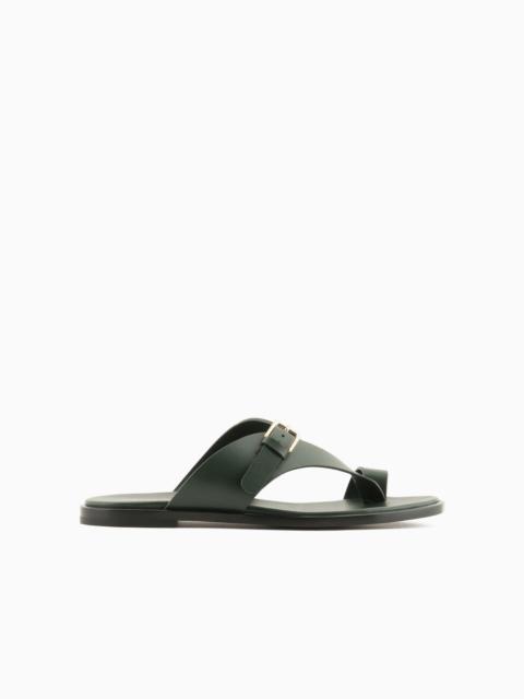 EMPORIO ARMANI Leather flip-flop sandals with buckle