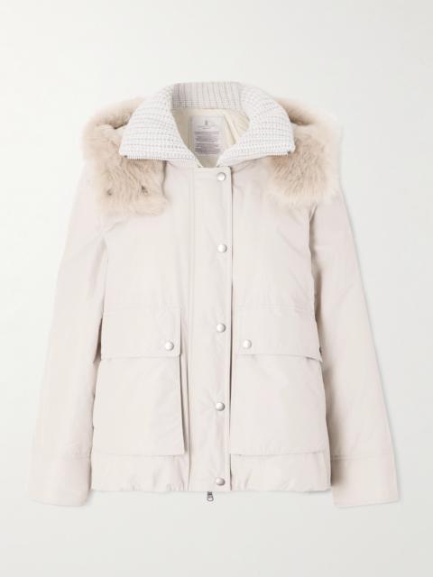 Brunello Cucinelli Hooded Ribbed-knit And Shearling-trimmed Bead-embellished Padded Shell Down Jacket