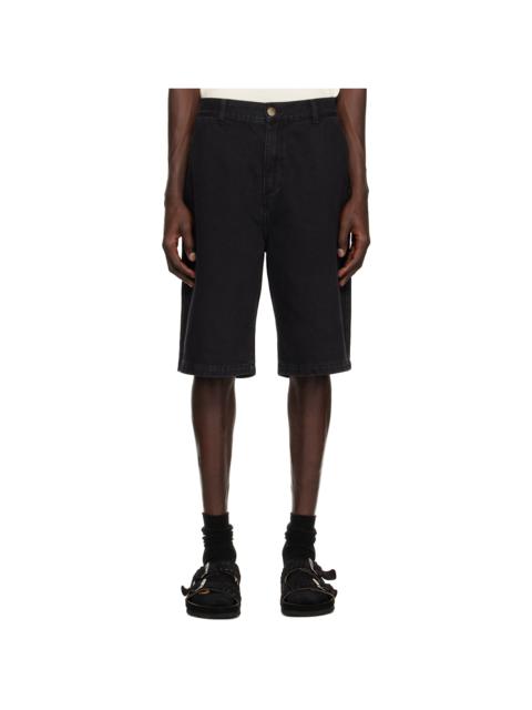 Palmes Black Twill Patch Denim Shorts