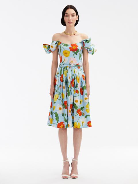 Oscar de la Renta PAINTED POPPIES COTTON POPLIN OFF SHOULDER DRESS