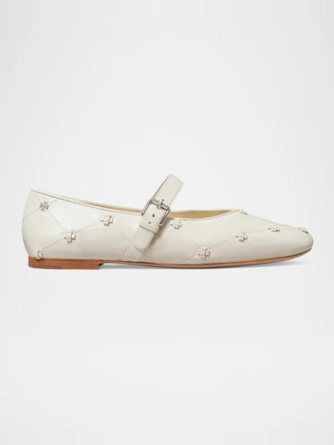 TORY BURCH Bunny Knot Leather Mary Jane Ballerina Flats