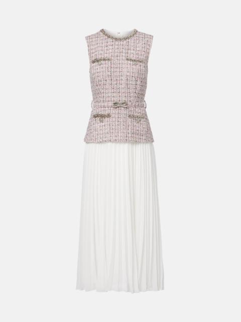 self-portrait Bouclé and chiffon midi dress