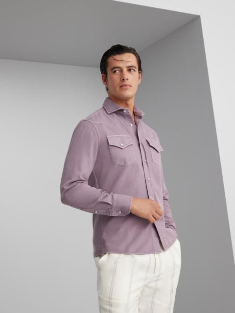 Brunello Cucinelli Garment-dyed easy fit western shirt in lightweight denim