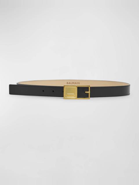 Balmain Signature Leather Belt With Geometric Buckle
