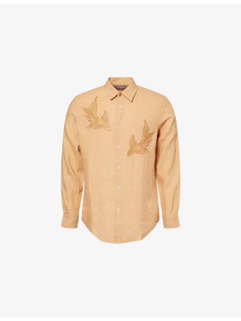 Paul Smith Bird-Embroidered Long-Sleeve Linen Shirt