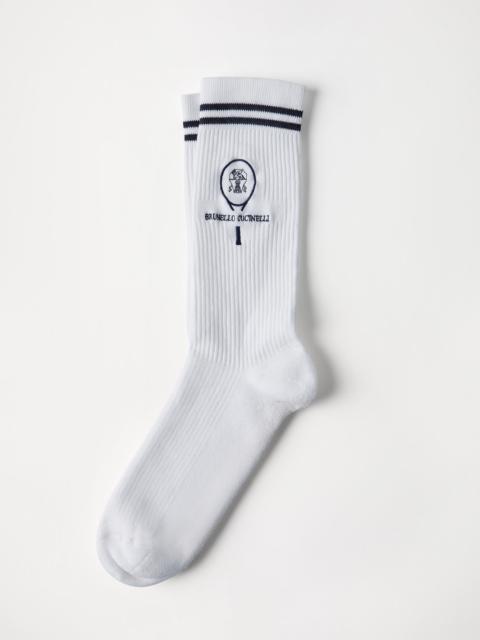 Brunello Cucinelli Techno cotton rib knit socks with embroidery