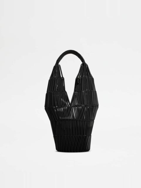 Tod's TOD'S DI BAG FOLIO SHOULDER BAG IN LEATHER E PLEXI SMALL - BLACK