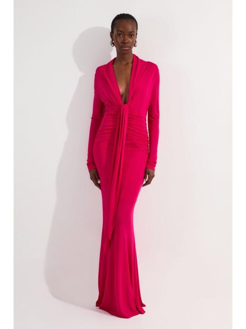 KAREN MILLEN Premium Stretch Crepe Jersey Plunge Neck Maxi Dress
