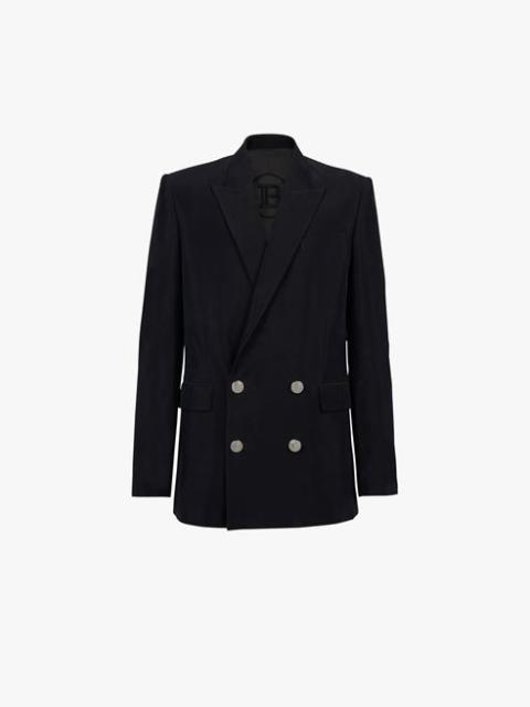 Balmain Black cuprammonium rayon blazer with double-breasted silver-tone buttoned fastening