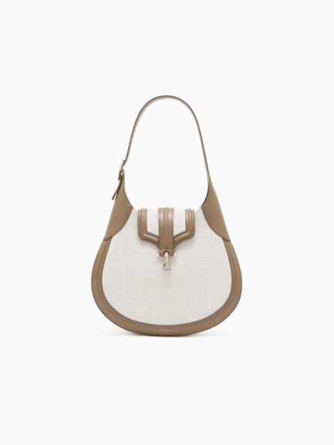 GIORGIO ARMANI SMALL HOBO BAG IN CANVAS AND SMOOTH LEATHER
