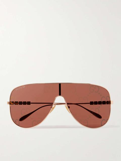 GUCCI Aviator-Style Rose Gold-Tone Sunglasses