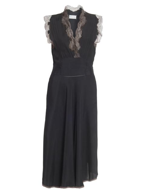 Maison Margiela Women's Lace-Trimmed Matte Satin Midi-Dress - Black