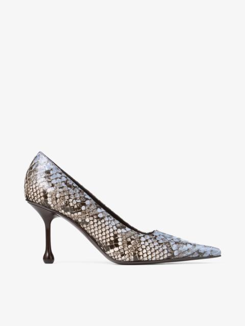 JIMMY CHOO Ixia 80 Light Blue Haze Python Printed Leather Pumps