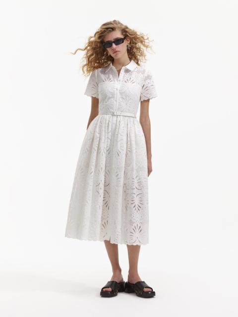 self-portrait White Cotton Embriodery Midi Dress