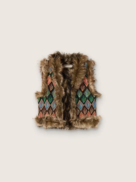 Golden Goose Women's vest in shearling and suede with multicolor cactus embroidery