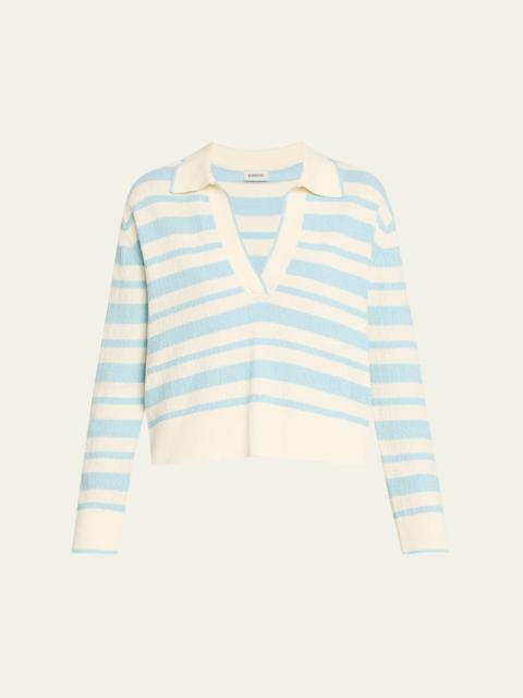SIMKHAI Miller Long-Sleeve Stripe Polo Sweater