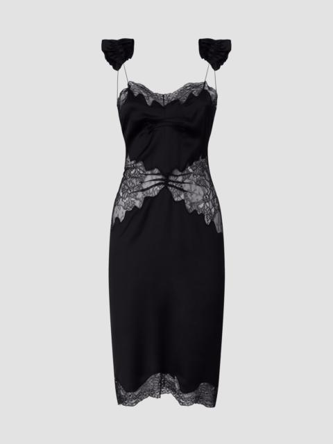 THE ATTICO Women's Satin & Lace Midi Dress - Black
