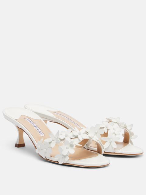 Manolo Blahnik Anistarona floral-appliqué leather mules