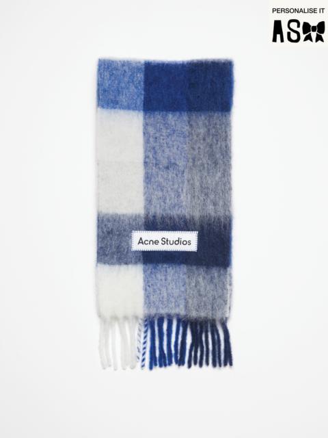 Mohair checked scarf - White/grey/royal blue