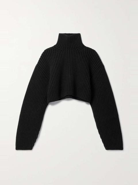 Oversized cropped ribbed wool-blend turtleneck sweater