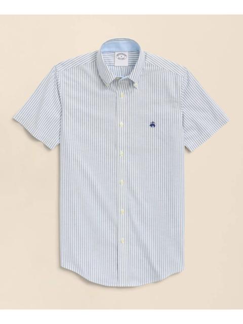 Brooks Brothers Stretch Non-Iron Oxford Button-Down Collar, Bengal Stripe Short- Sleeve Sport Shirt