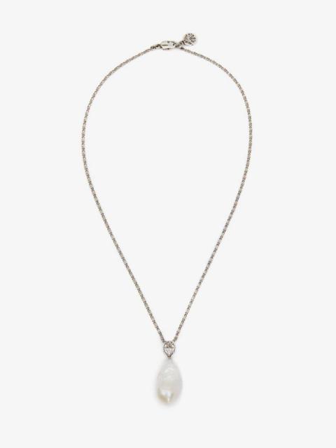 Alexander McQueen Pearl Necklace in Antique Silver