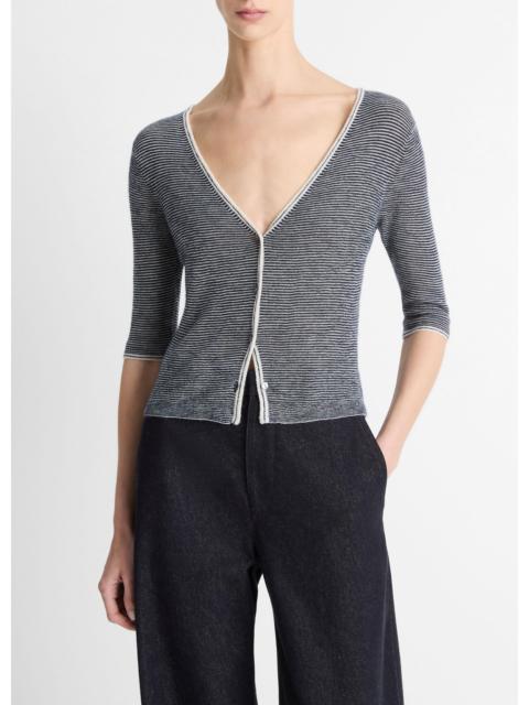 Vince Micro-Stripe Cashmere-Silk Cardigan