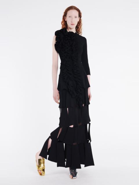 A.W.A.K.E. MODE KNITTED FITTED TOP WITH RUFFLE BLACK
