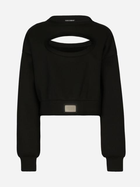 Technical jersey sweatshirt with cut-out and Dolce&Gabbana tag