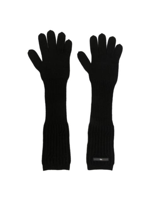 Y-3 logo-patch ribbed-knit long gloves