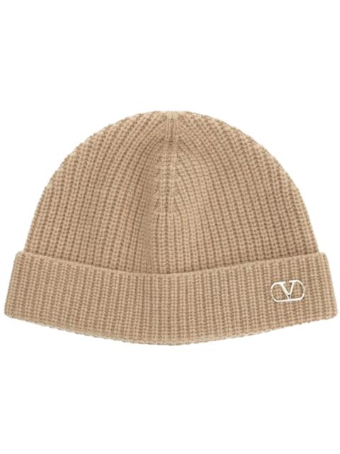 Valentino Valentino VLogo Cashmere Signature Knitted Beanie Beige