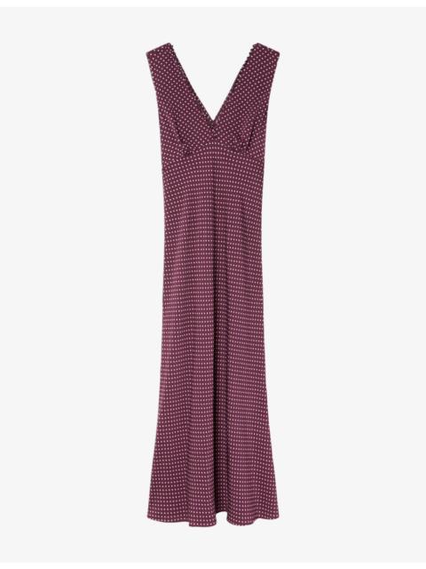 WHISTLES Sleeveless Mini-Spot Woven Midi Dress