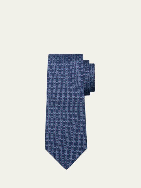 FERRAGAMO Men's Gancini Monogram-Print Silk Tie