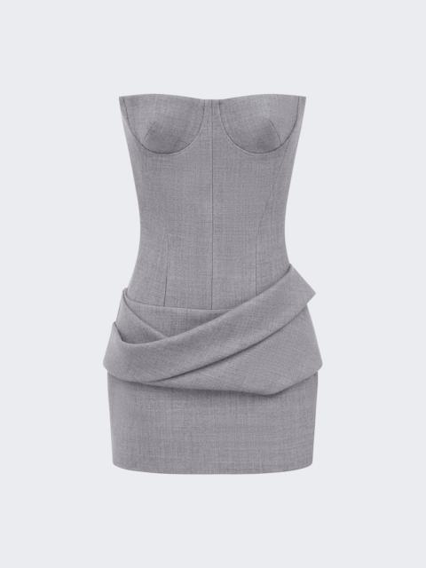 ALEX PERRY Longline Corset Wool Suiting Mini Dress Grey