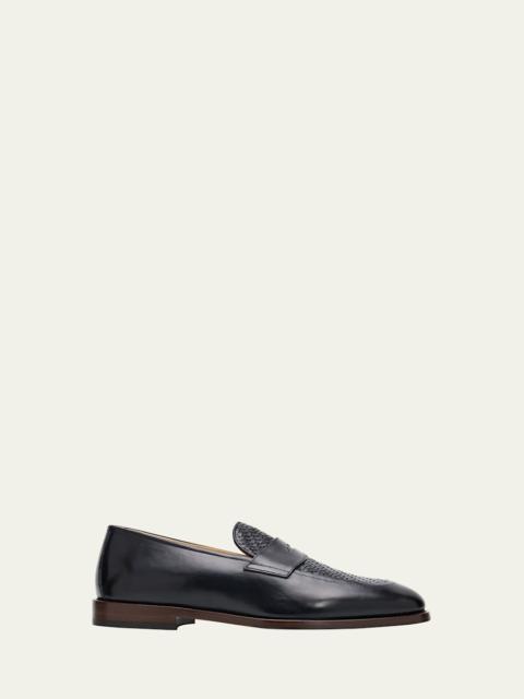 Brunello Cucinelli Men's Woven Vamp Leather Penny Loafers