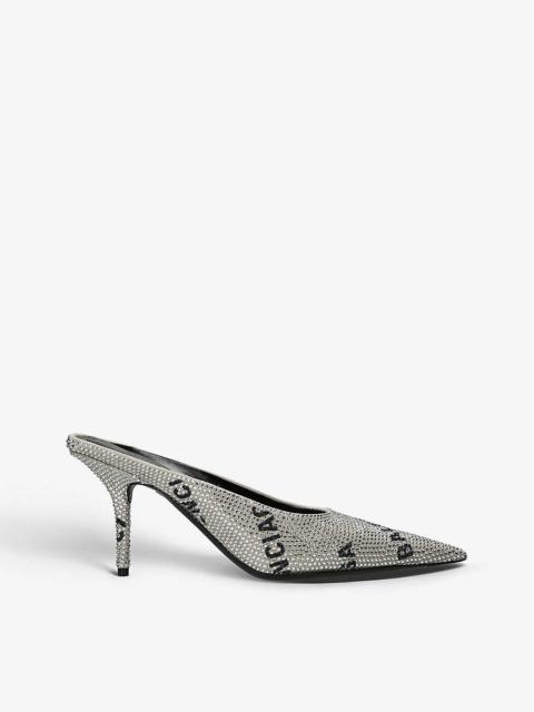 BALENCIAGA Square Knife crystal-embellished leather heeled mules