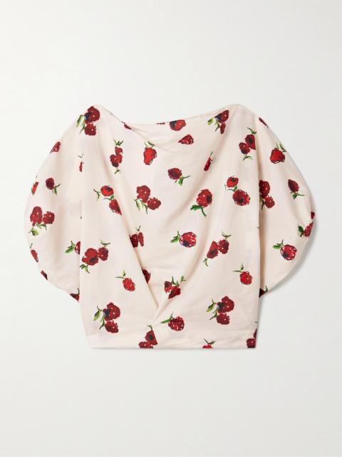 KHAITE Niles Cropped Draped Silk And Cotton-blend Twill Top