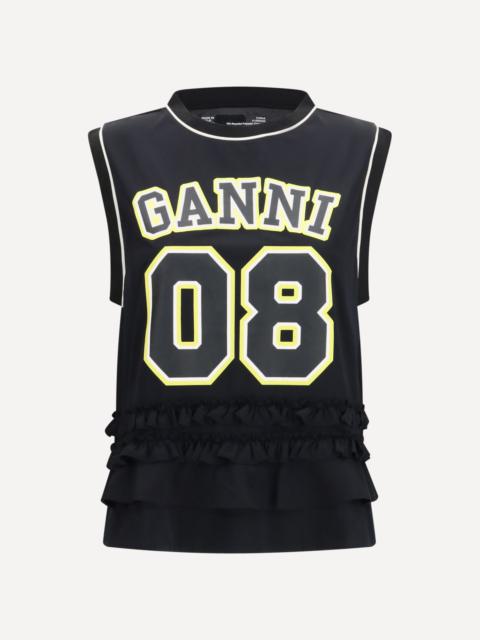 GANNI Cycora oversized tank Top with ruffled hem