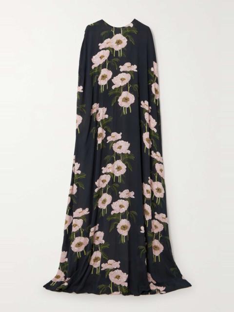 BERNADETTE Eleonore cape-effect embellished floral-print crepe de chine gown