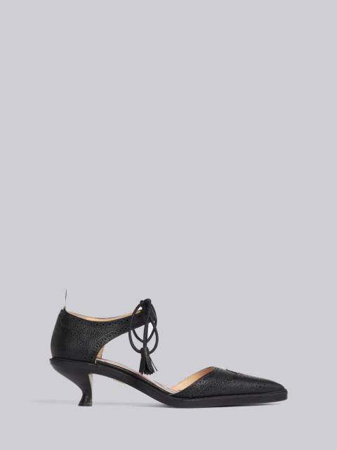 Thom Browne Black Pebble Grain Leather 50mm Curved Heel Tassel Ankle Tie Pointed Toe D'orsay Pump