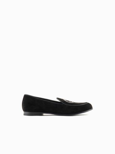 GIORGIO ARMANI Suede loafers with embroidered logo