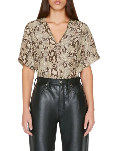 Snakeskin Print Silk Popover Blouse