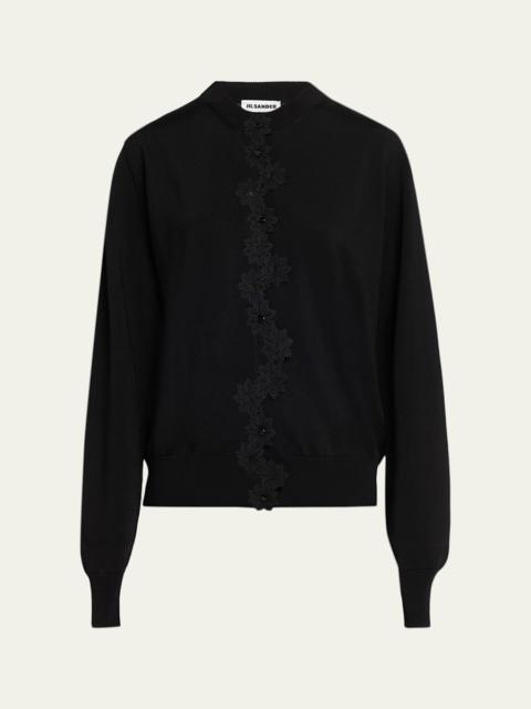 Jil Sander Floral Embroidered Cotton-Blend Crewneck Cardigan